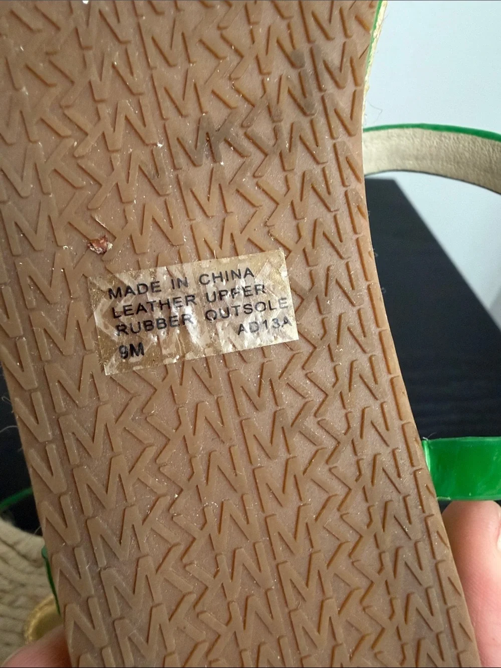 Michael Kors Green Leather MK Medallion Espadrille Sandals